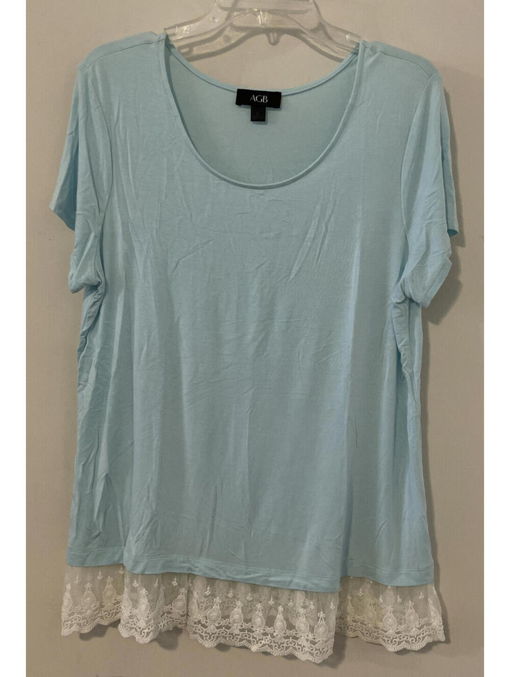 AGB Womens XL Blue Short-Sleeved Tunic-Style Soft Flowy Blouse! A3744